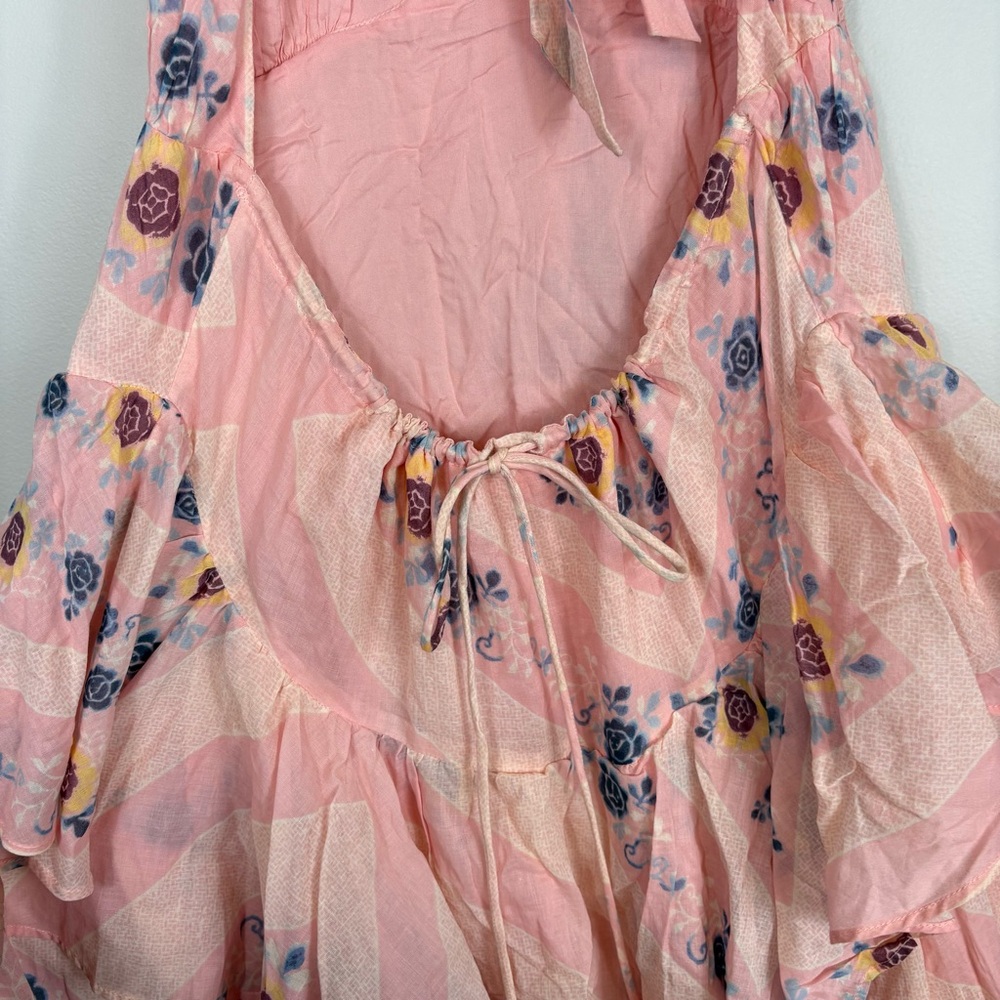 New Free People Stop Time Maxi Dress Sz M Halter Coquette Pink Cotton Tiered - Picture 9 of 15